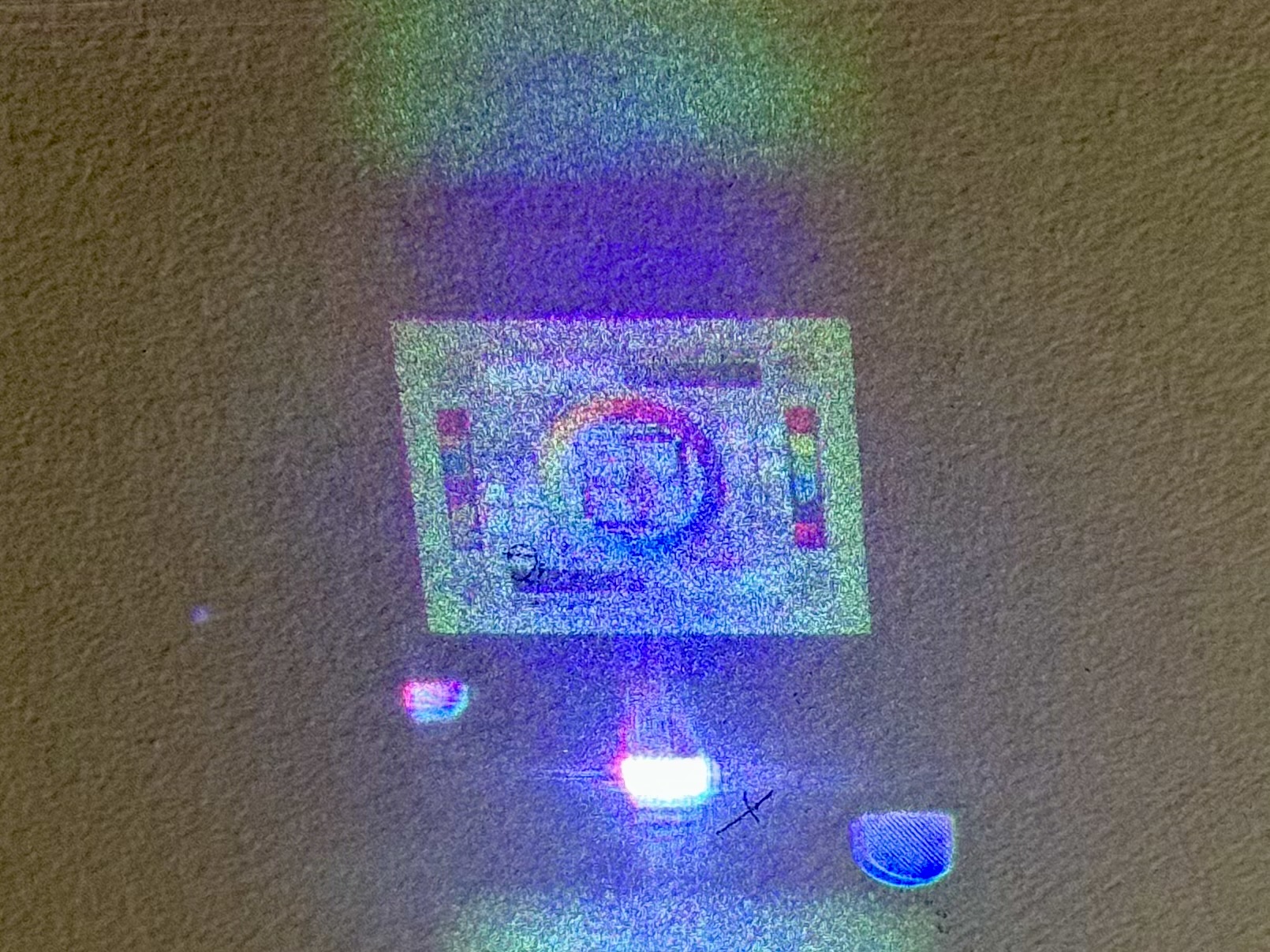 A picture of a color test chart being projected holographically